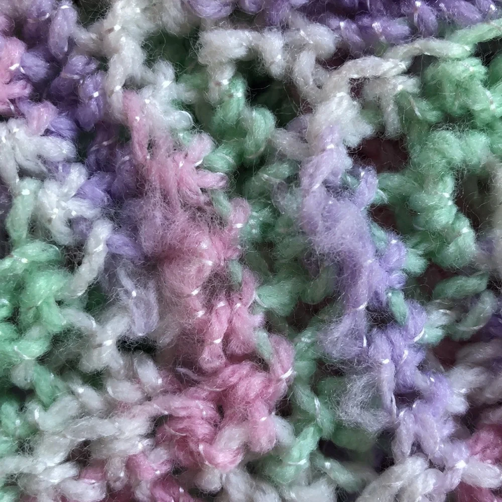 Hand Knit Baby Blanket -Pastel Colors-Green, Purple, White, Pink- New- 32” x 38” - Picture 11 of 14